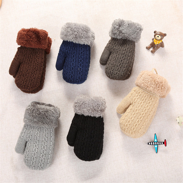 Children Knitting Solid Button Mittens Winter Baby Boys Girls Gloves Full Finger Kids Mittens Warm Acrylic Rope Gloves