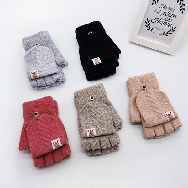 Winter Kids Warm Knitted Solid Mittens Gloves Children Boys Girls Convertible Flip Top Fingerless Gloves Baby Christmas gifts