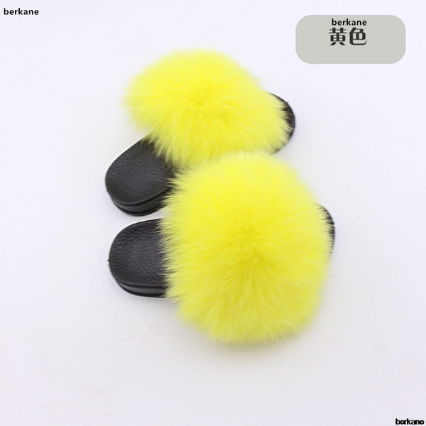 Real Fox Slippers Kids Winter Fur Child Home Slides Girls Sliders Raccoon Fluffy Chinelo Flats Beach Summer Children Indoor Y19051602