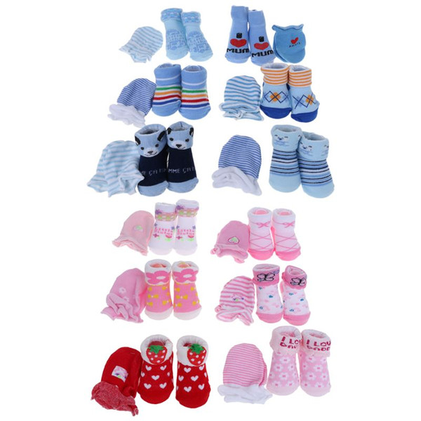 1 Set Baby Socks Gloves Prevent Scratch Face Warm Winter Autumn Soft Breathable Cartoon Cute Fashion Newborn Boys Girls Costume