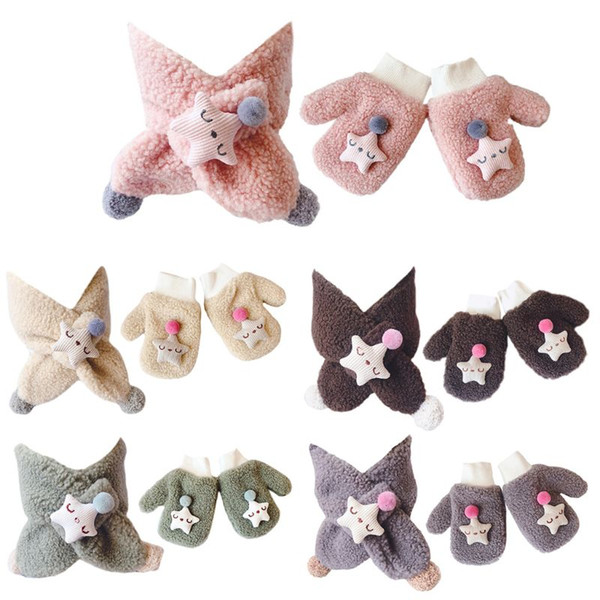 New Children Scarf Lamb Cashmere Gloves Baby Girls Boys Cartoon Scarves Mittens