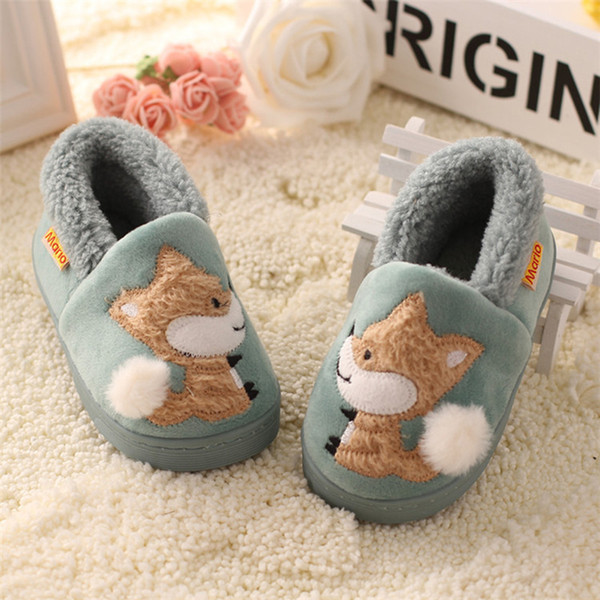 Kids Boys Girls Slippers Cartoon Fox Girls Home Shoes For Children Winter Boys Indoor Bedroom Slippers Warm Velvet Baby Boots Y190525