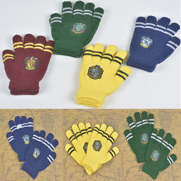 Harry Cosplay Potter College Gloves Gryffindor Slytherin Ravenclaw Hufflepuff Gloves Badge Winter Warm Glove Cartoon Halloween Gift