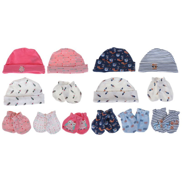 1 1 Set Baby Gloves Hat Beanie Anti Scratch Face Glove Mitten Cartoon Print Cute Boys Girls Cap Autumn Winter Newborn Warm Gifts