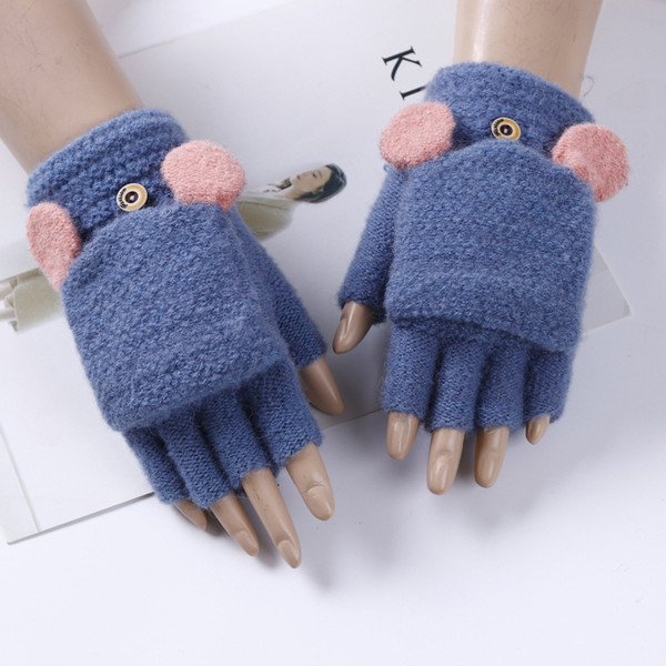 Korean version of half finger gloves refurbished ladies imitation cashmere warm gloves students winter riding gloves