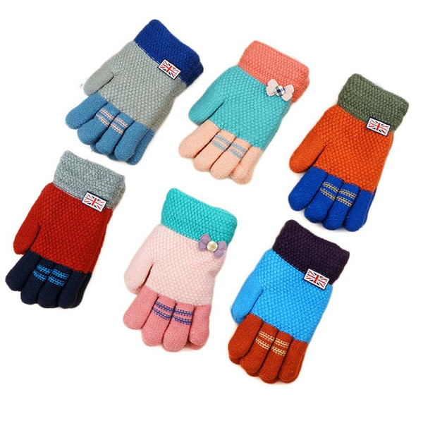 Sale For 4 ~7 Y High Quality Kids Winter fingers warm soft knitted boy gloves Double velvet girls fashion gloves for Kids 2018