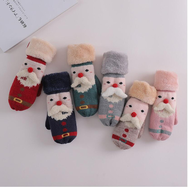 Girls Students Women Velvet Winter Christmas Orlon Terylene Mittens Gloves Kid Warm Cartoon Knitted Snata Clause Glove Outdoor Gifts