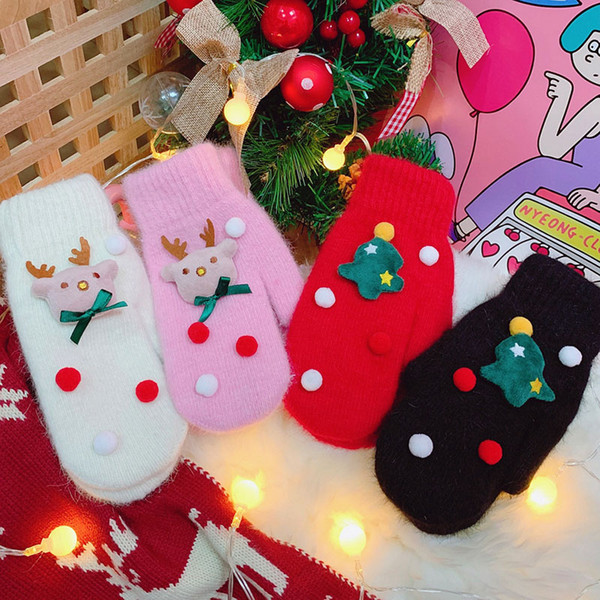 Girls Christmas Designer Gloves Thicken Cartoon Fingerless Gloves Elk Tree Santa Claus Gloves Girls Winter Keep Warm Mittens 04