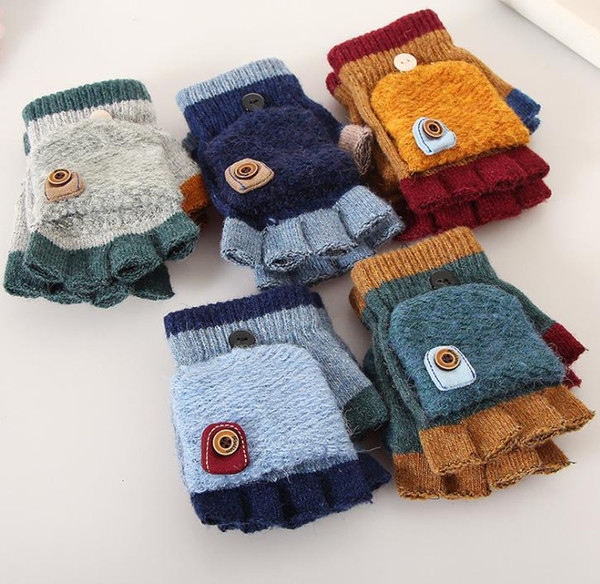 Children's Cartoon Winter Warm Gloves Toddlers Girls Boys Baby Kids knitting Gloves Patchwork Mittens Various Colours