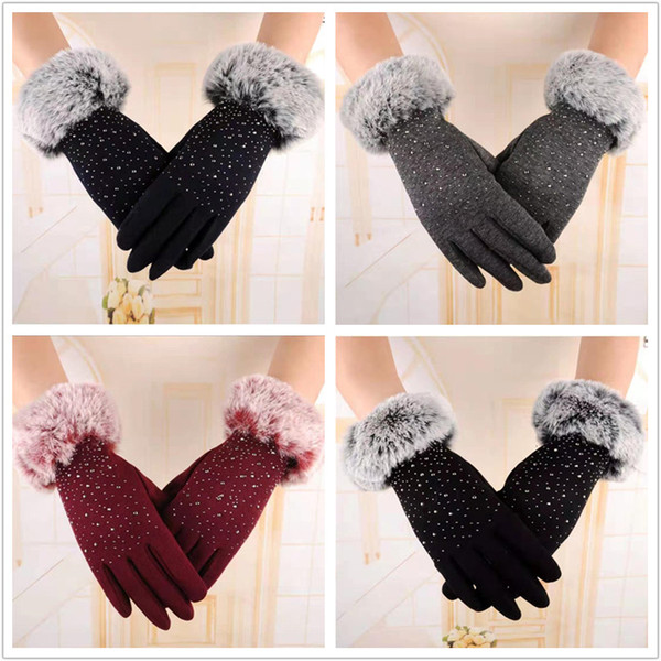 Women Men Touch Screen glove Winter Warm Full Finger Gloves With Diamond Wrist Mittens Driving Ski Windproof Glove KKA7543