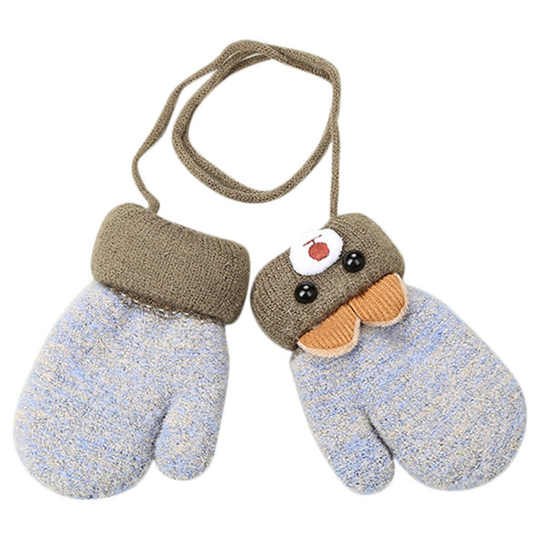 Winter Baby Boys Girls Knitted Gloves Warm Rope Full Finger Mittens Gloves for Children Toddler Hanging neck Kids 1D19
