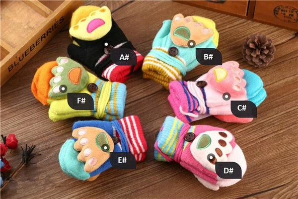 High Quality Kids Knitted Finger Gloves Winter children Cartoon gloves Thickened Hang neck gloves free shipping