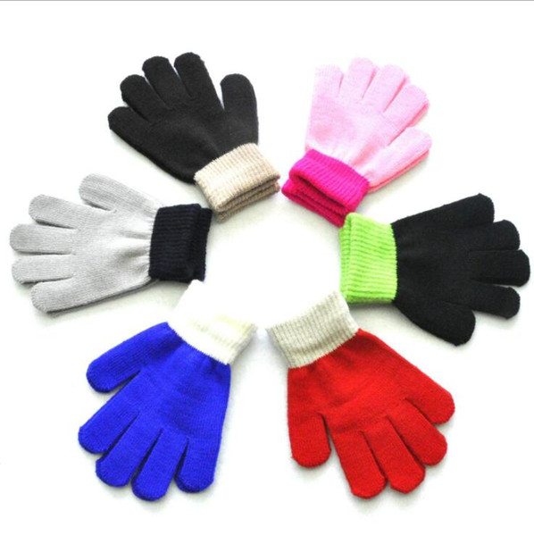 Mitten Gloves Winter Kids Full Finger Winter Patchwork Knitted Gloves Baby Elastic Outdoor Warm Finger Gloves Candy Colors Mittens YP50