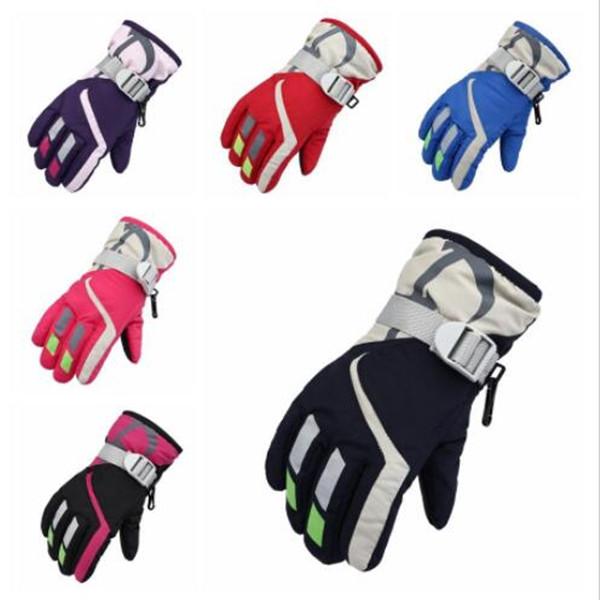 Children Warm Ski Gloves Fashion Knitted Boy Girl Thickened Adjustable Skiing Strap Gloves Winter Sports Waterproof Snow Mittens WY472Q