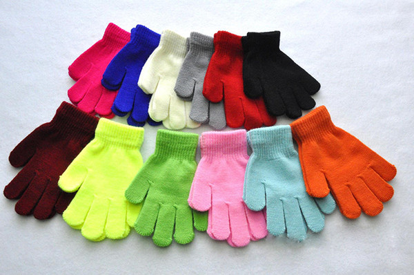 Colorful Child Winter Gloves Solid 12Style Candy Boy Girl Acrylic Glove Kid Warm Knitted Finger Stretch Mitten Student Outdoor Glove 200p