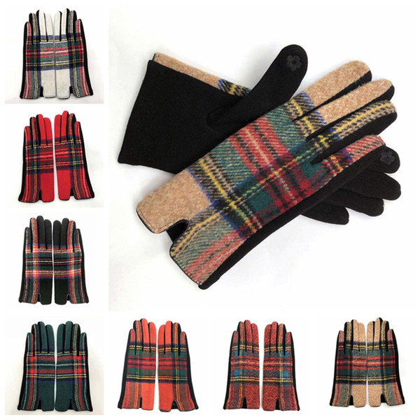 Wool Plaid Fashion Warm Gloves For Women's Cycling Gloves Autumn Winter Plaid Warm Gloves 7styles RRA2009