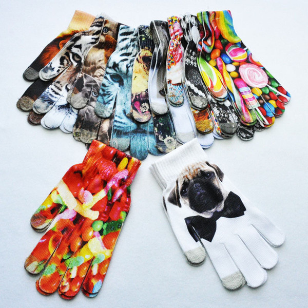 children winter warm 3D pattern printed touch screen gloves kids cat dog lion animal pattern glove