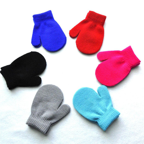 DHL 240pcs 13cm Children's pure cotton knitted Mittens gloves Baby boy girl kids multicolor soft gloves for 3-10 years winter