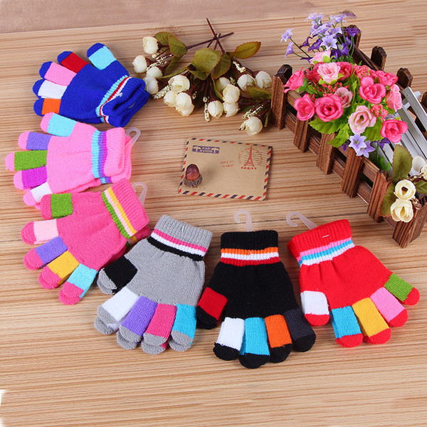 2019 New Children Magic Gloves Fashion Kids Wnter Warm Thicker knitted Gloves Rainbow Stretchy Lovely Girl Colored striped Gloves