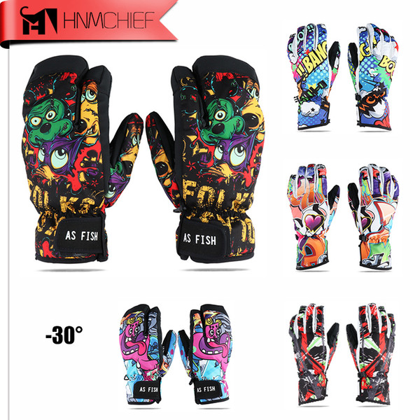 Monster Ski Gloves Men & Women Waterproof Winter Cycling Skiing Snowboard Gloves Cartoon Colorful Three - finger gloves