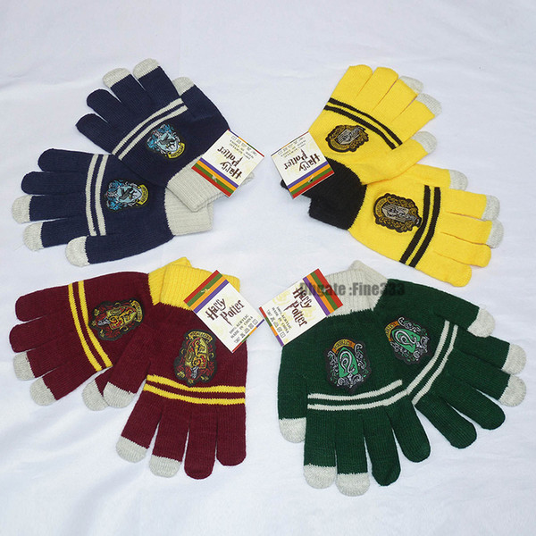 Halloween Harry Potter College Mittens Gryffindor Slytherin gloves Touchscreen knit Striped badge Cosplay Children's Finger Gloves