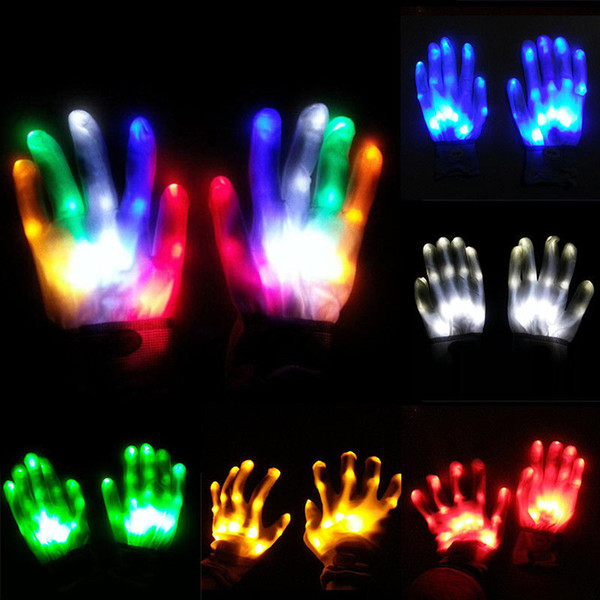 Halloween LED Flash Gloves light up Ghost Dance Mittens Bar Stage Performance colorful Rave Light Finger Lighting Gloves Glow Flashing C1433