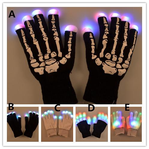 5stykes Fashion Led flash Gloves finger fingertip palm Skeleton ligh up Glove Holloween Christmas New Year Party Masquerade Performace Bar