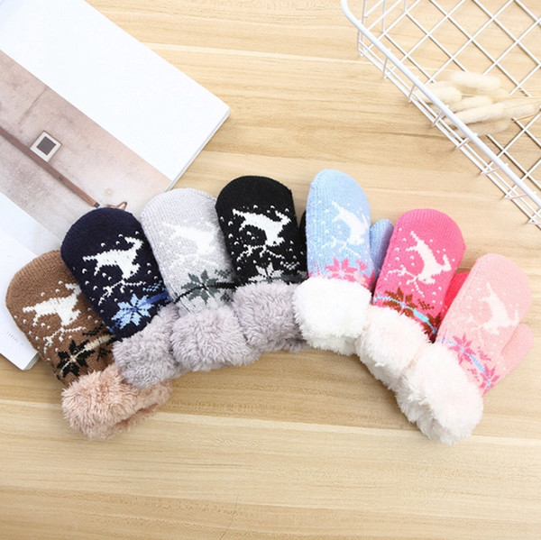 Christmas Kids Gloves Cartoon Deer Velvet Knitted Mittens Winter Thicken Boy Gloves Outdoor Girls Mittens 7 Colors Optional DW4637