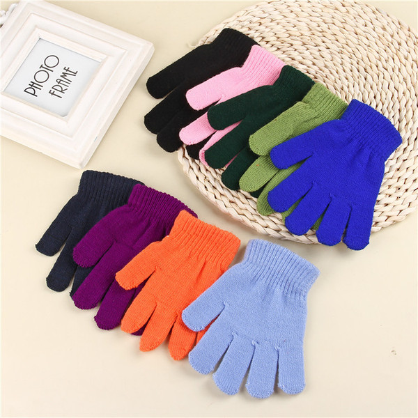 Children Winter Magic Gloves solid Candy color Kintting Glove warm knitted Finger Stretch Mittens students outdoor Glove FFJ755