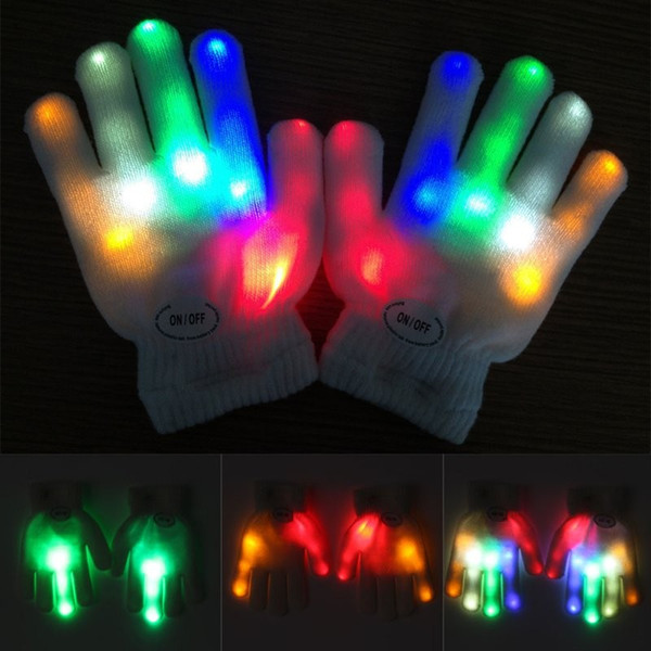 Kids Fingertip LED Gloves Rainbow Flash Light Glow Stick Gloves Mittens Free Shipping