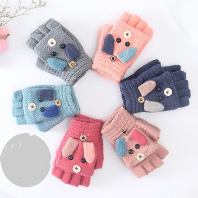 Cute Cartoon Children's Warming Gloves in Winter of 2019 Cashmere Knitted Flipped Half-Finger Gloves for Pupils Aged 6-12