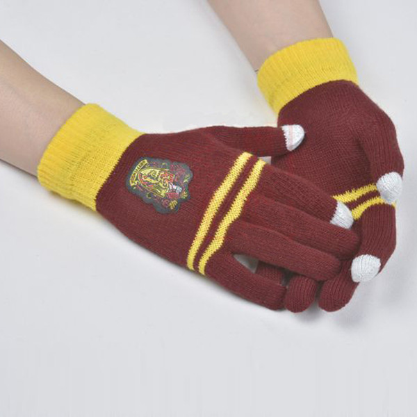 Harry Potter College Mittens Gryffindor Slytherin gloves Touchscreen knit Striped badge Cosplay Children's Finger Gloves Wholesale TJY852