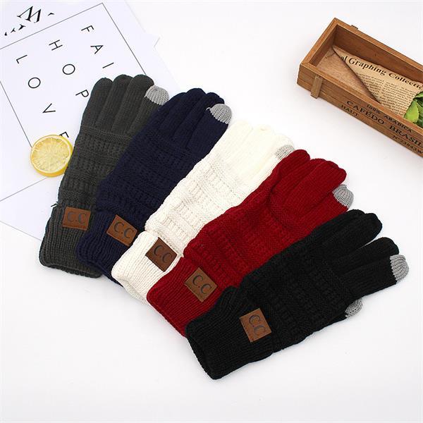 Fashion Men's and Women's Winter Five Finger Touch Screen Gloves Warm and Plush Outdoor Riding Gloves