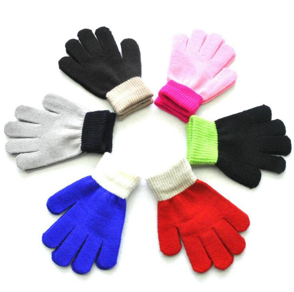 Winter Gloves Children Kids Magic Colorblock Full Finger Warm Knitted Gloves Solid Cotton Blends Soft Fashion Gloves Gifts Free Shipping