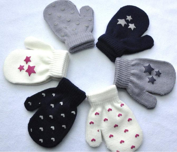 12pair/lot 2016 Kids Dot Star Heart Pattern winter Mittens Baby Knitting Warm Soft Gloves Kids Boys&Girls Mittens Unisex Children's Mittens