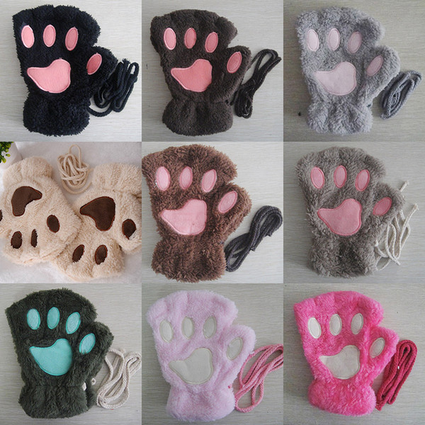 Infant Cute Cat Paw Plush Gloves Cartoon cat claw kids Fingerless Mittens 14 colors autumn winter Outdoor baby warmth Gloves M942