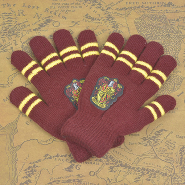 Harry Cosplay Potter College Gloves Gryffindor Slytherin Ravenclaw Hufflepuff Gloves Badge Winter Warm Glove Cartoon Halloween Gift 50pair