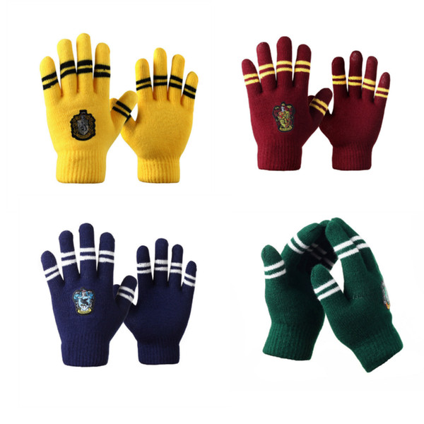 2018 New 4 color Harry potter gloves Mittens Knitted kids girls Boys winter gloves badge Finger Gryffindor Glove Children Winter Warm Gloves