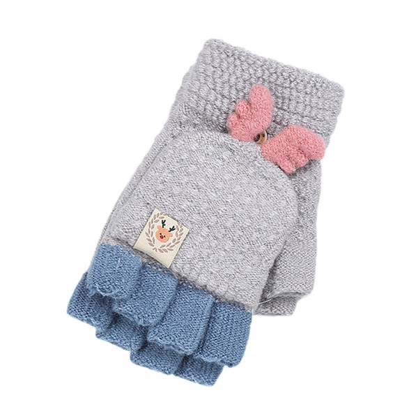 Cartoon Antlers Fingerless Knitted Gloves Women Winter Gloves Student Adult Christmas Deer Convertible Flip Top Fingerless Glove