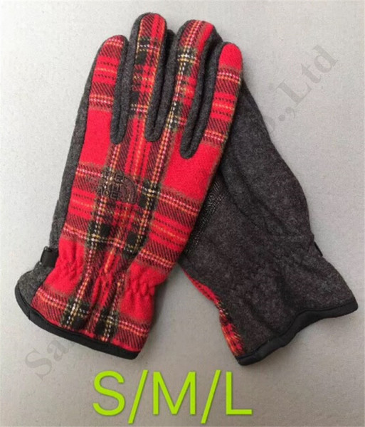 The North F Embroidery Plaid Gloves Retro Grid Cashmere Winter Thick Fleece Fur Warm Glove Cycling Skiing Outdoor Finger Gloves Brand C92003