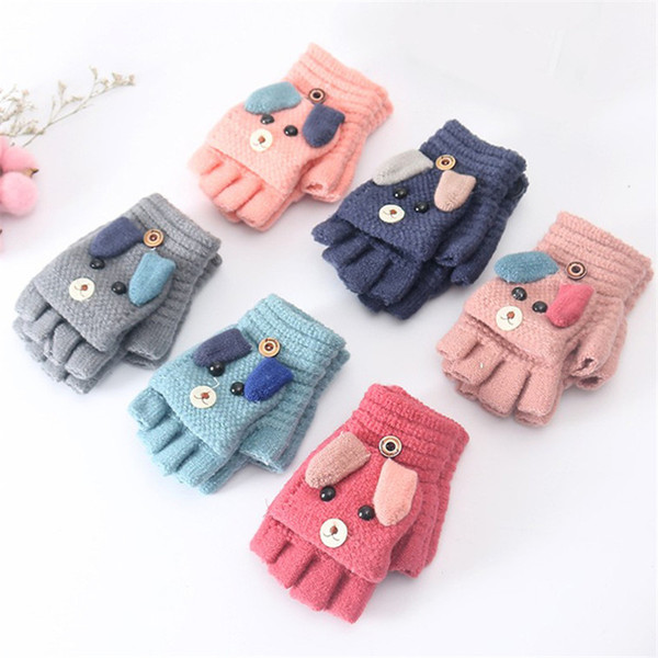 2019 Winter Christmas Kids Warm Gloves Primary School Cashmere Knit Flip Half Finger Gloves Cartoon Mittens For Boys Girls 6-12Y