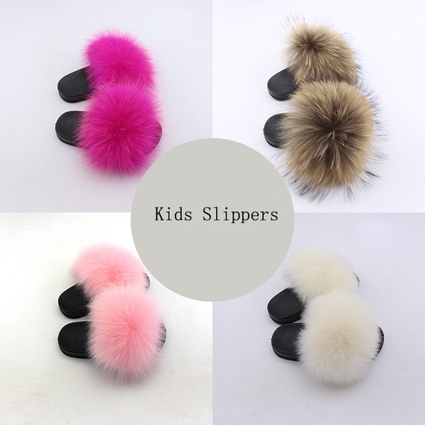 2019 Rass Ple Kids Real Fox Slippers Raccoon Slides Chinelos Menina Slippers Toddler Baby Girls Shoes Summer Flip Flops Slippers Y19051303