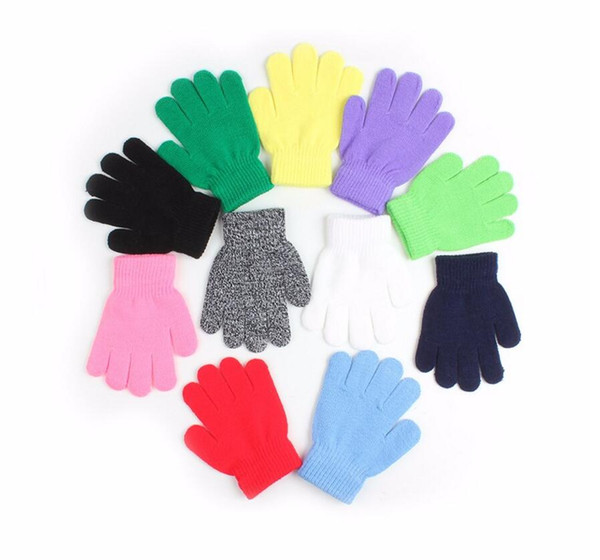 Winter Cute Boys Girls Gloves Solid Color Finger Point Stretch Knit Mittens kids gloves knitting warm glove children boys Girls Mittens