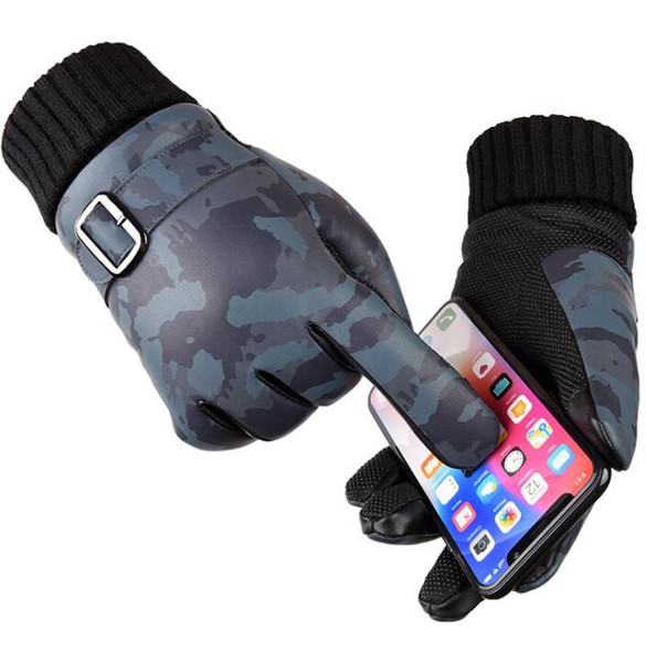 men winter gloves camouflage pu Touch Screen Glove thickness Winter Ski Warm Gloves Motorcycle Driving Gloves LJJK1121