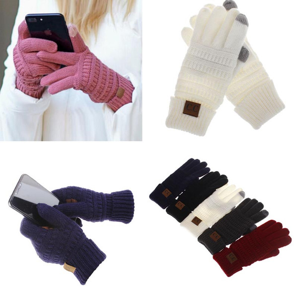 CC Lady Gloves Adult teenager fashion strench knitted solid color full finger MIttesn &Touch screen gloves