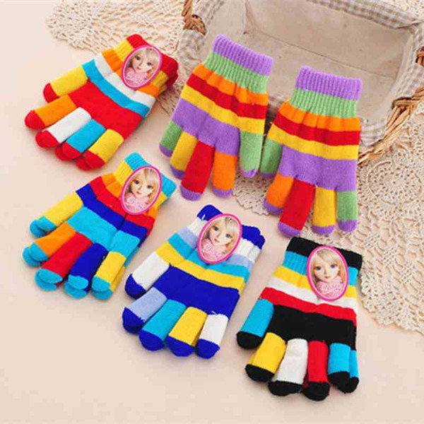 Kids Winter Warm Gloves Children Cute Rainbow Colors Finger Gloves Baby Products Boy and Girl Winter Cotton Mittens