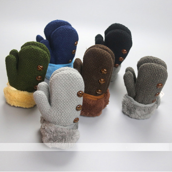 Winter Children's Warm Gloves Are with Double Thick Buttons and Knitted Wool Domes Mittens yuan qiu fang