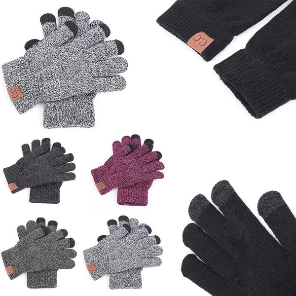 Knitted CC Gloves Solid Winter knitting fingers Portable glove outdoor sports Five Fingers Gloves 2pcs/pair JH1120 120pcs