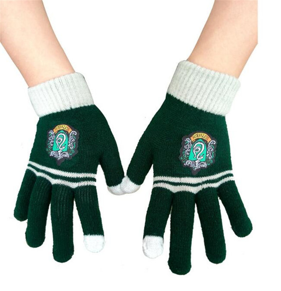 Magic School Harry Potter Gryffindor Touch Screen Gloves With Tag Slytherin Badge Five Fingers Warm Winter Knitted Gloves Cosplay Gifts