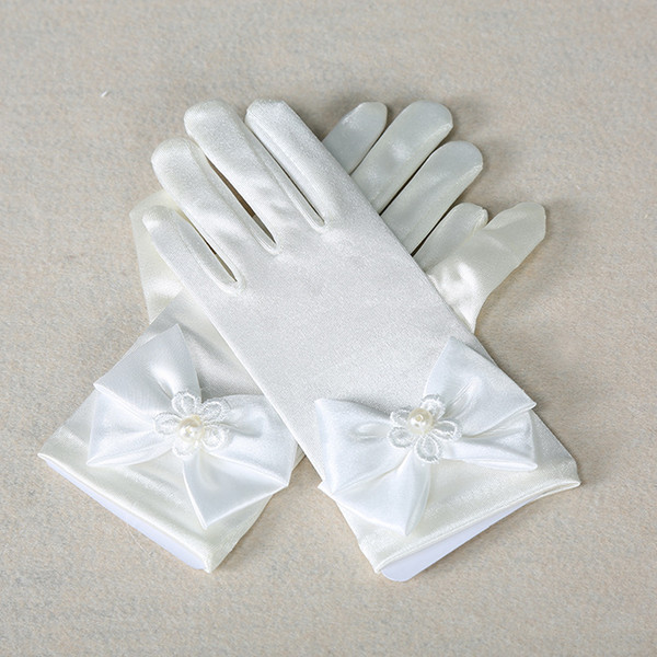 Flower Girl Children Finger Gloves Bow Princess Dress White Pink Colors Gloves M L Size